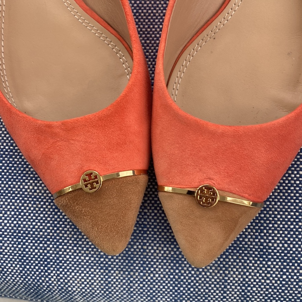 TORY BURCH ORANGE/TAN SUEDE FLATS - Picture 9 of 11